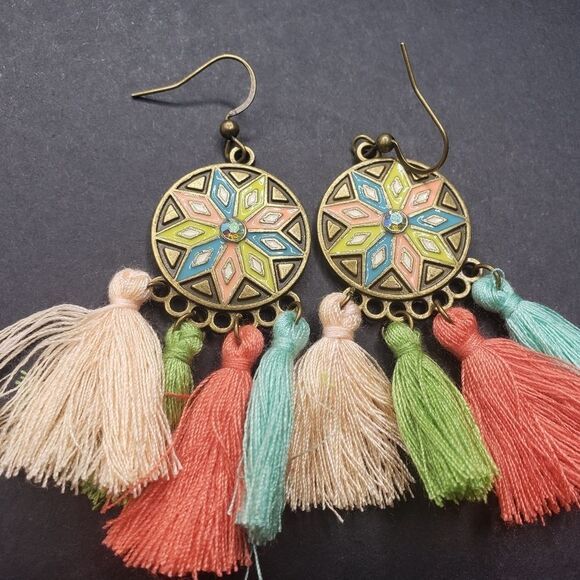 Tribal terracotta boho tassel earrings - Picture 3 of 4